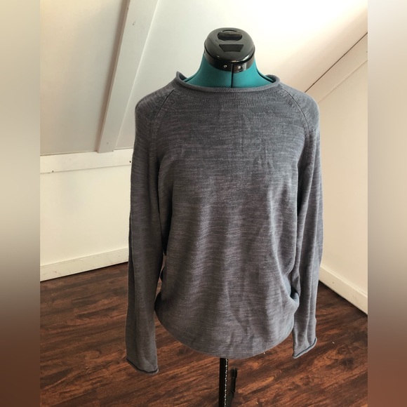 Bonobos Gray/Blue Cowl Neck Knitted Slim Fit Sweater with raw hem, size L  tourism.sg.gov.lk